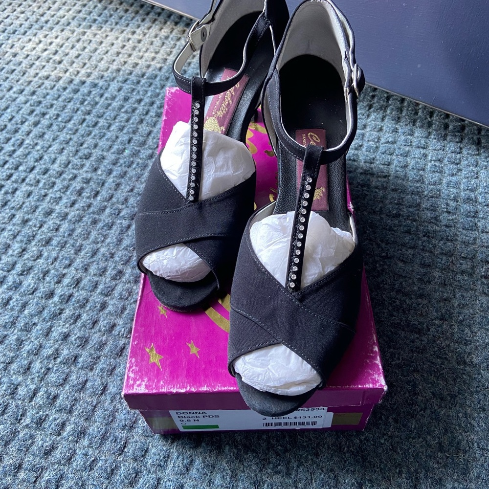 Celebrity Donna Black Dance Shoes with Rhinestone Accent